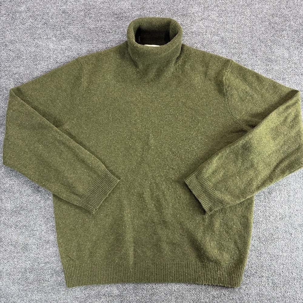 J. Crew Mens Lambswool Turtleneck Sweater Olive Green Large Fall Old Money Cozy